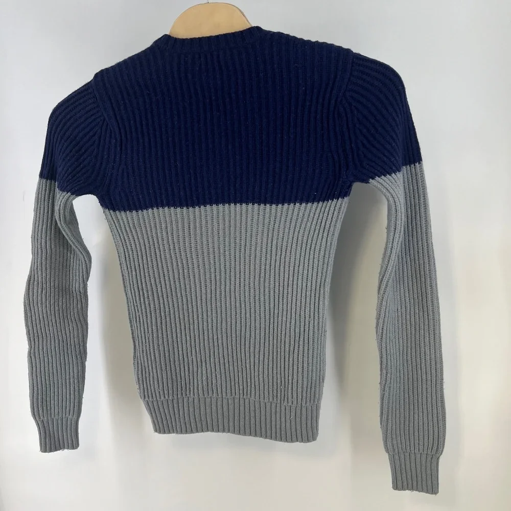 Levis Mens Wool Blend Ribbed Crewneck Sweater Navy Blue Grey Colorblock Small